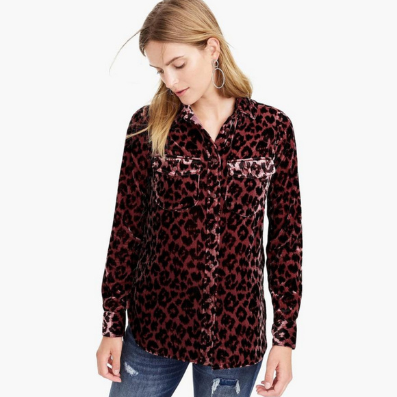 J. Crew | Petite Shirt in Drapey Velvet Leopard - Picture 3 of 8